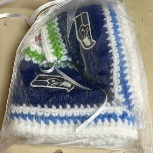 NEW! Handmade Crochet Seattle Seahawks Baby Boy Booties size large.